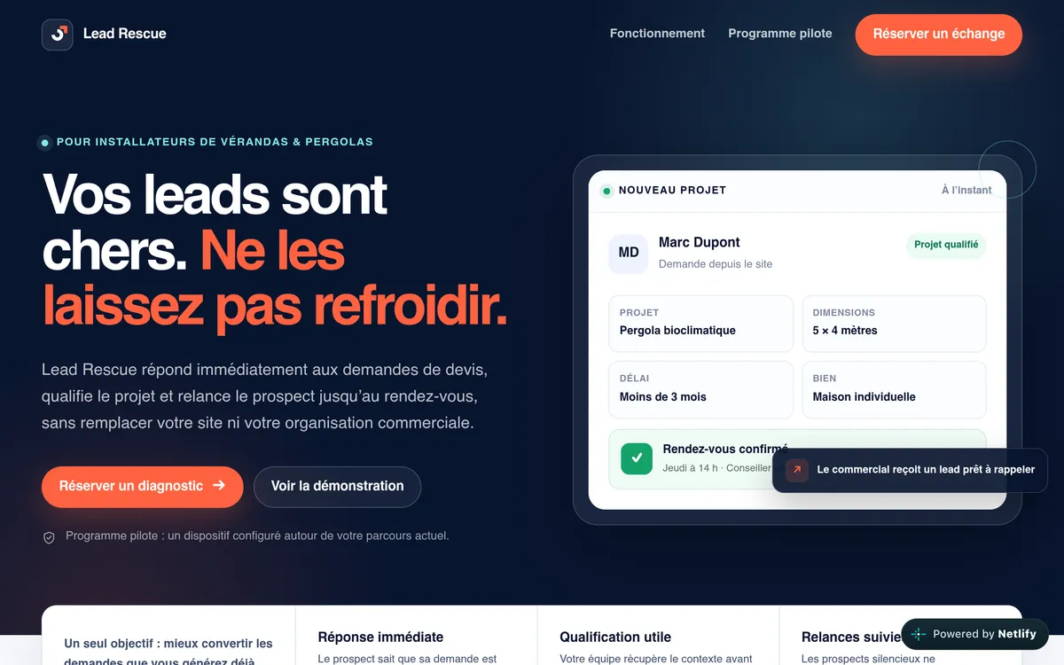 Capture du site Lead Rescue