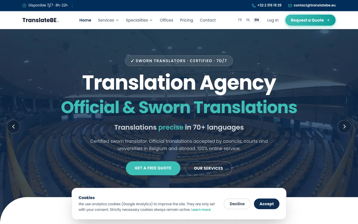 Capture du site TranslateBe